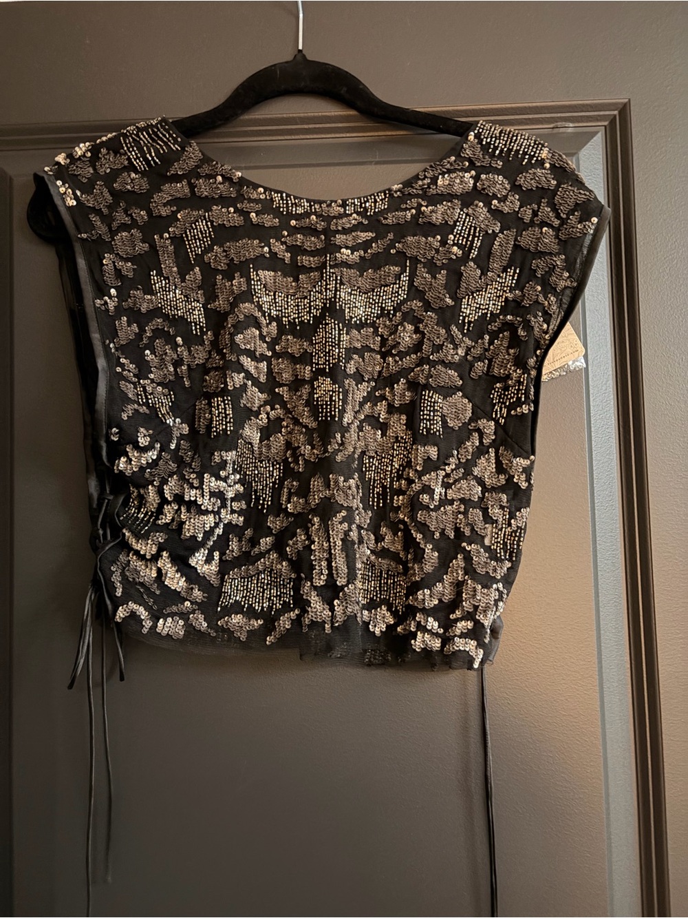 Free People Black Sequin Embellished Women's Top